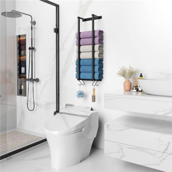 Wall Towel Rack, 2 Bar Towel Racks, Metal Bath Towel Holder, Black - Picture 7 of 8